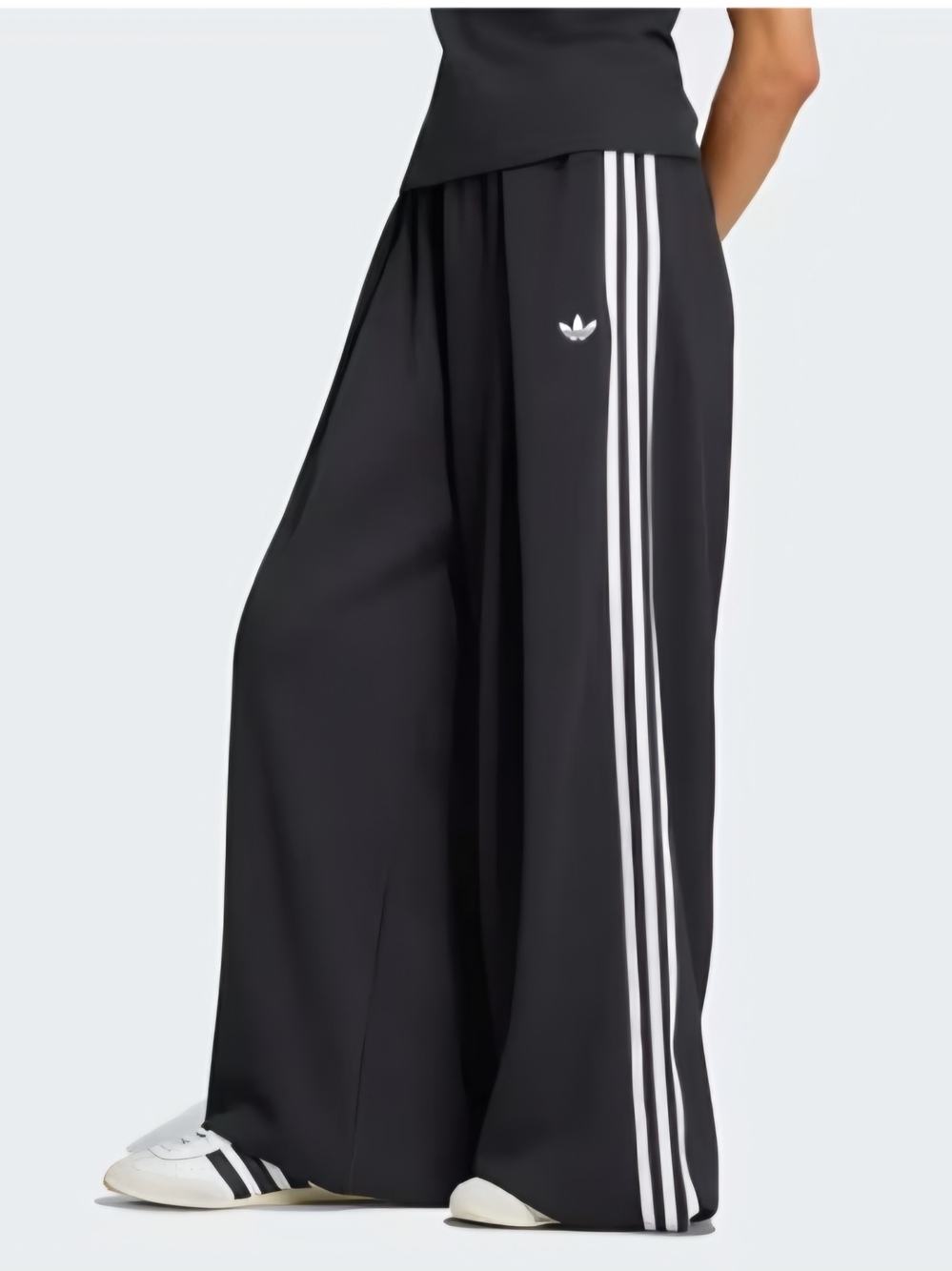 Adidas x Jennie-Black Wide-Leg Track Pants with White Side Stripes